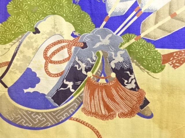 JAPANESE KIMONO / ANTIQUE KABUTO PATTERN HITOE MENS JUBAN